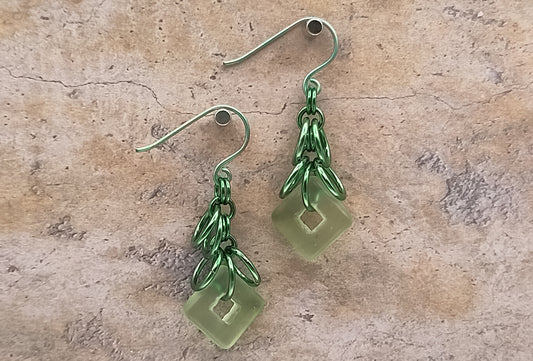 Geometric green earrings